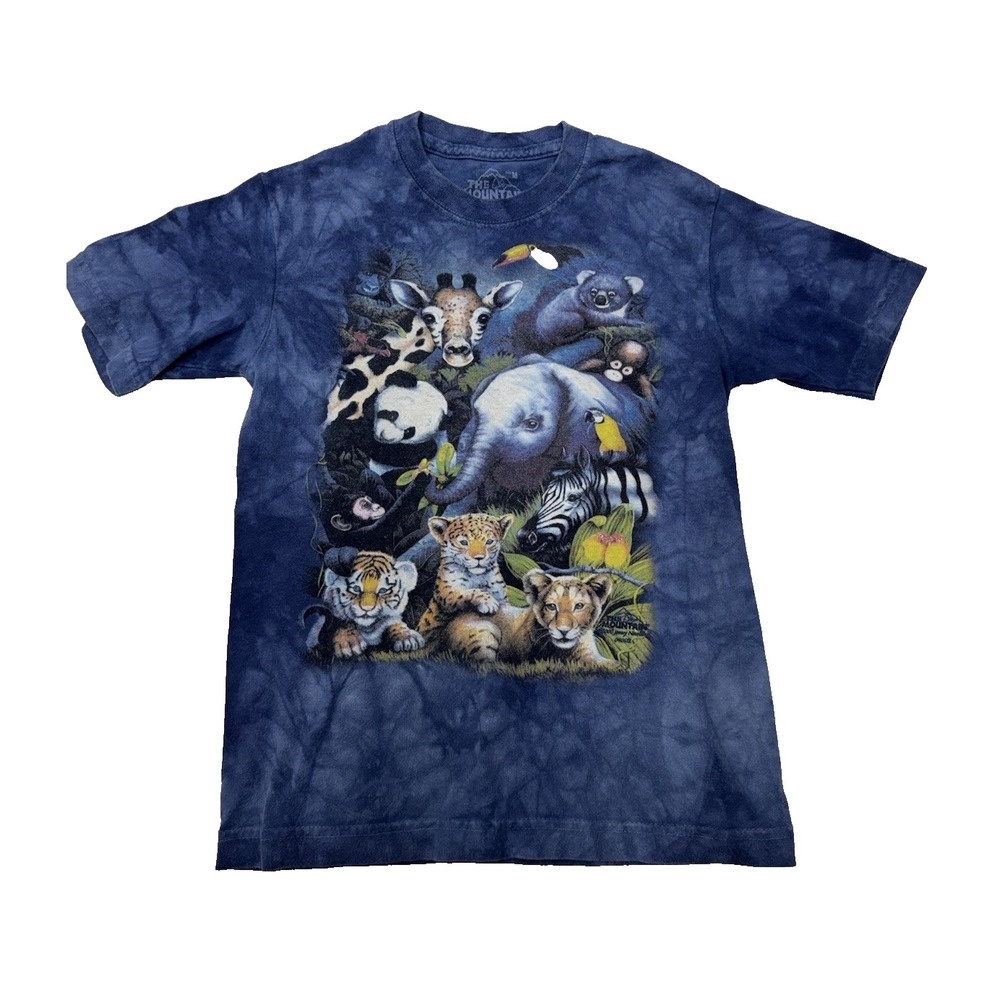 Y2K 2000 The Mountain Shirt  Blue Tie Dye Animal Saint Louis Zoo Youth Medium